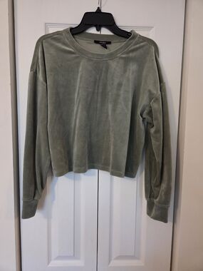 Forever 21 Olive Green Velvet Crewneck Sweatshirt